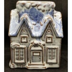 Ceramic House Planter Giftco Vase Cottage Cabin Blue White Art Pottery 5" vtg